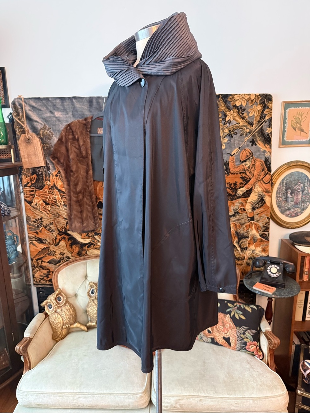 Vintage Mycra Pac Now Reversible Metallic Charcoal & Black Hooded Raincoat S/M - Picture 7 of 16